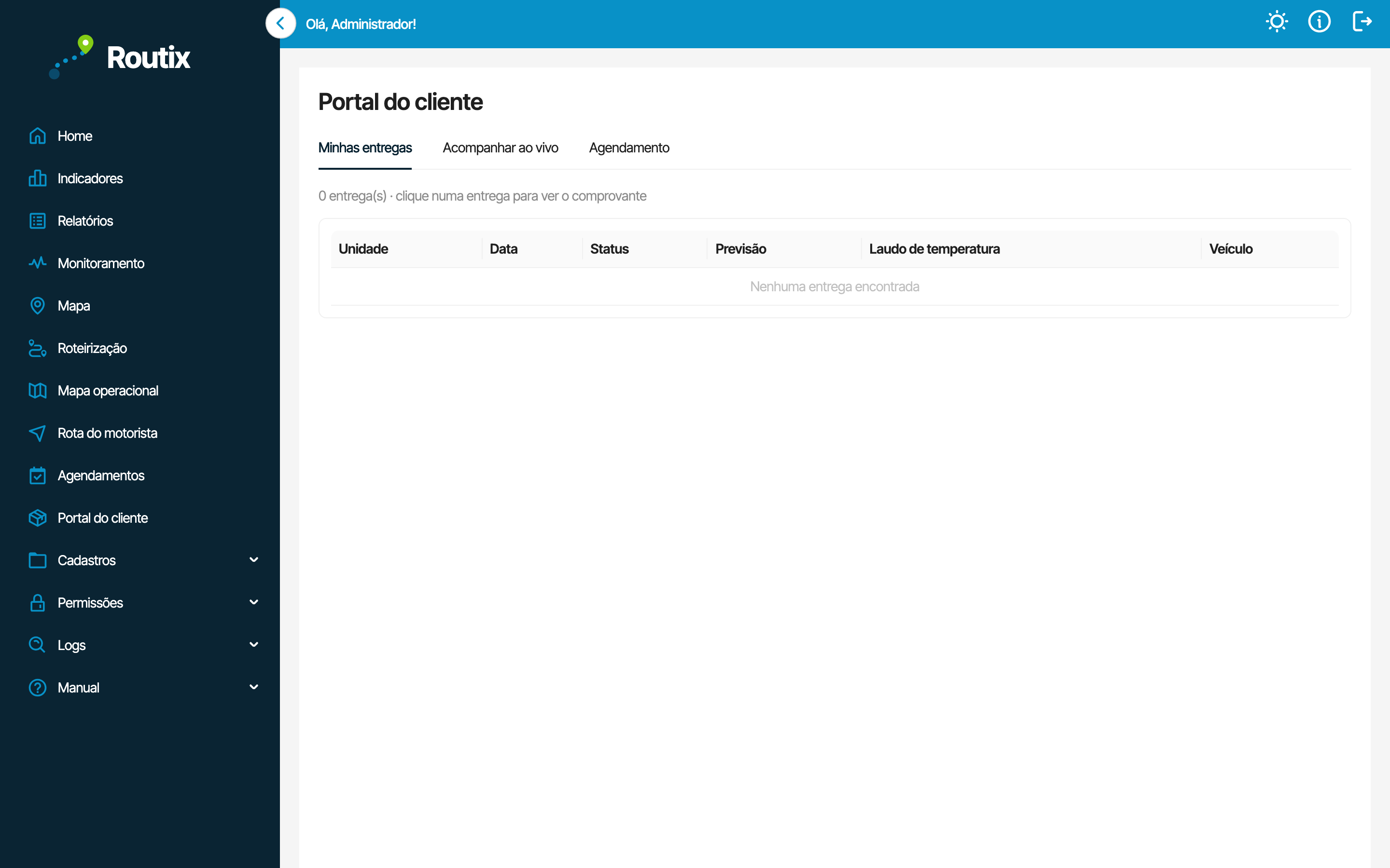 Portal do cliente do Routix exibindo o acompanhamento das entregas